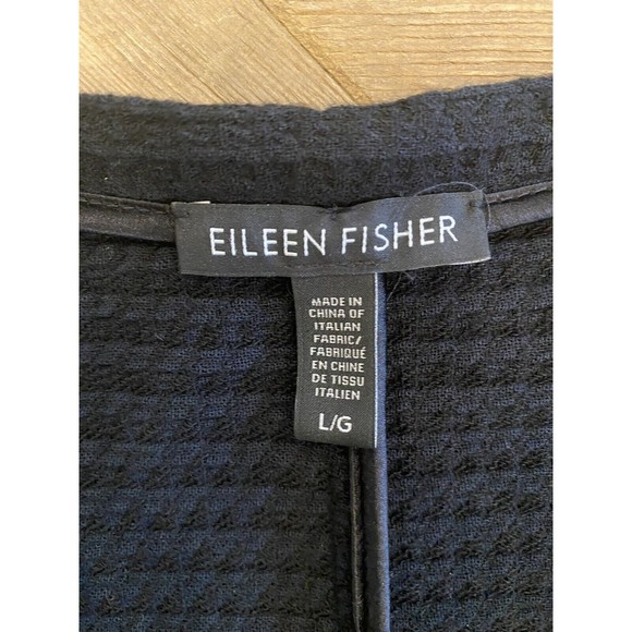 Eileen Fisher Classic Black Geometric Stretch Textured Open Front Jacket Large - Picture 4 of 9